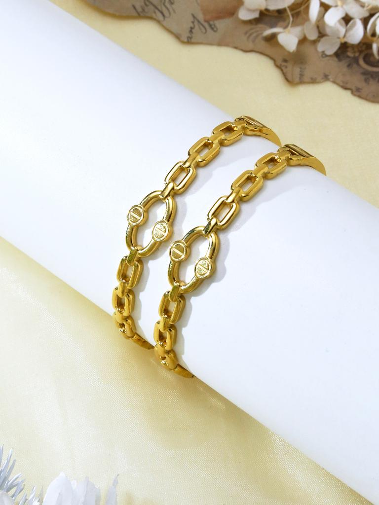 1Pcs Fashion Simple And Versatile Stainless Steel Gold-Plated Bracelet Hollowed Out Geometric Elements Casual Cold Wind Bracelet