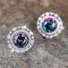 Female Crystal Rainbow Zircon Stone Round Stud Earrings Vintage Silver Color Wedding Fashion Jewelry For Women