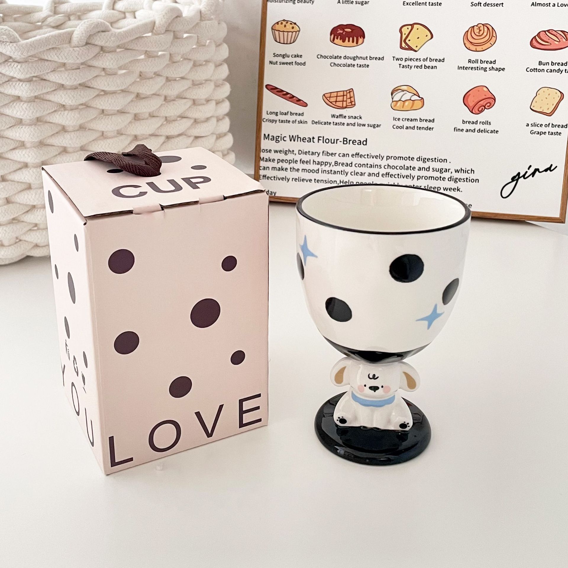 

Нарисованная вручную керамическая чашка с высокой ножкой, летняя чашка для мороженого с изображением мультяшного щенка, милой девушки, подарок на день рождения, чашка для питьевой воды 201-300ml