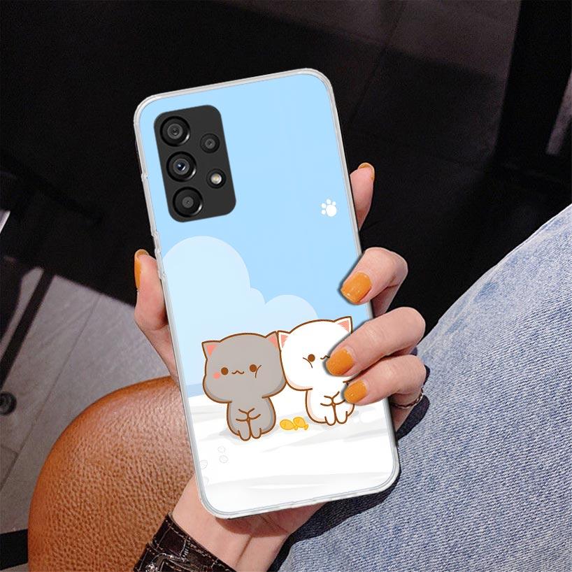 Cute Peach Goma Cat Phnoe Case for Samsung Galaxy A17 A37 A57 A16 A26 A36 A56 A15 A14 A13 A55 A54 A53 A35 A34 A33 A25 A24 A23 A5