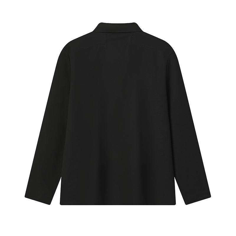 Fila Blue Fashion Simple Quality Casual Business Solid Color Versatile Gentleman Knitted Long Sleeve Polo Shirt Men Tops Black F11M612211FBK