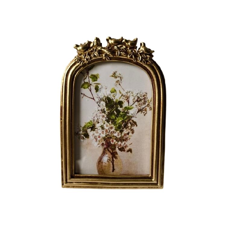 Antique Ornate Photo Frame with Florals Relief Retro Picture Frame Wall and Tabletop Display for Home Decors Art Gallery