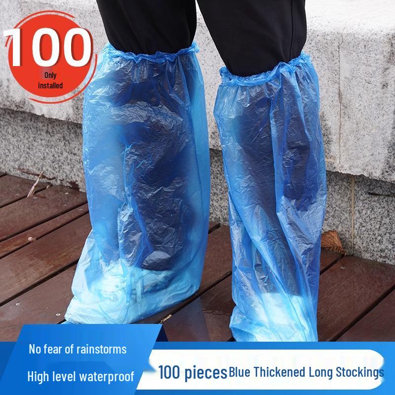 Wasserdichte Rutschfeste Transparente Plastiküberschuhe, Verdickt & Verschleißfest, Hochschaft Lange Stulpe Einweg-Regenschuhüberzieher
