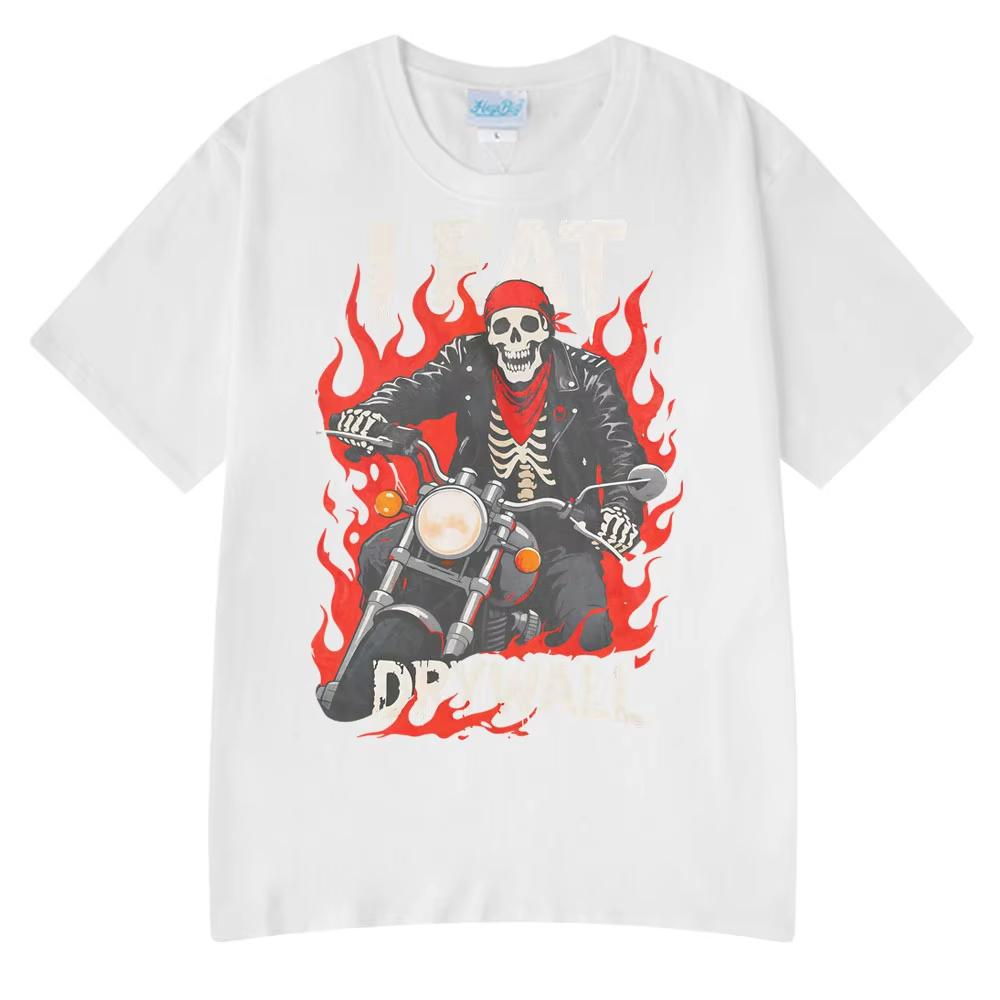 2025 Hot Sale I Eat Drywall Funny Meme T Shirts Humor Cursed Skeleton Biker Gothic Graphic Funny T Shirts Classic Style T-shirts