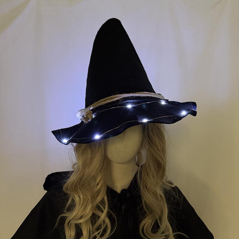 Light up LED Witch Hat Cosplay Luminous Scarecrow Witch Hat Women Halloween Party Accessories Trick Or Treat Supplies