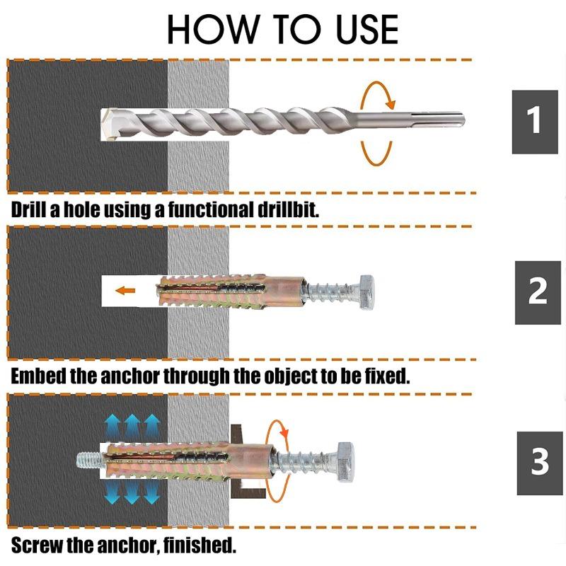 20/2Sets Metal Serrated Expansion Tube Self Tapping Screws Pipe Drilling Plug For Concrete Drywall Anchors Fasteners Bolt Kits