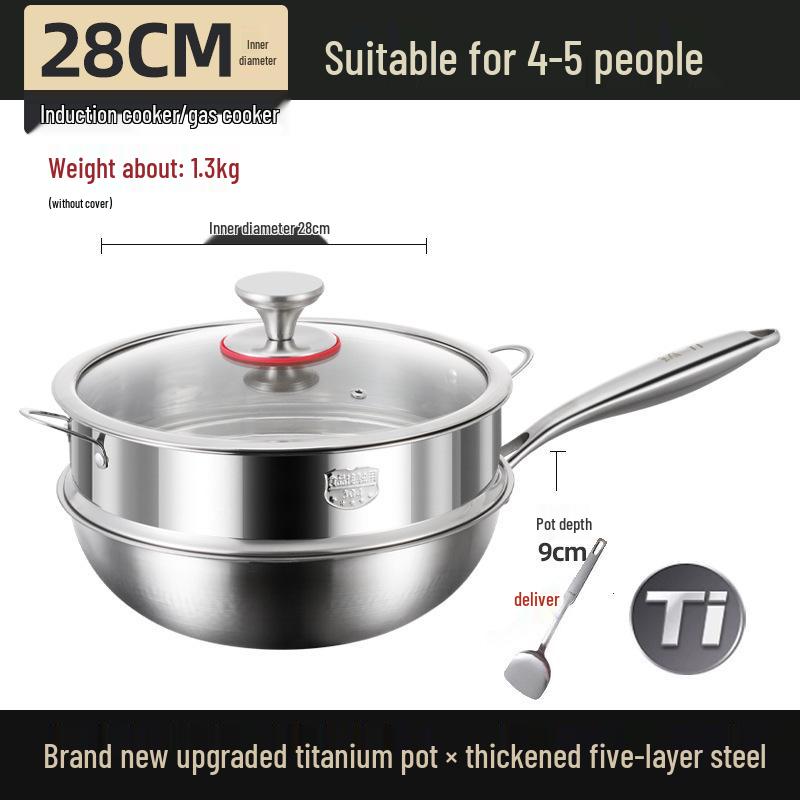 German Fish Scale Hammered Pure Titanium Wok - Uncoated Non-Stick Stir-Fry Pan for Induction Cookers.