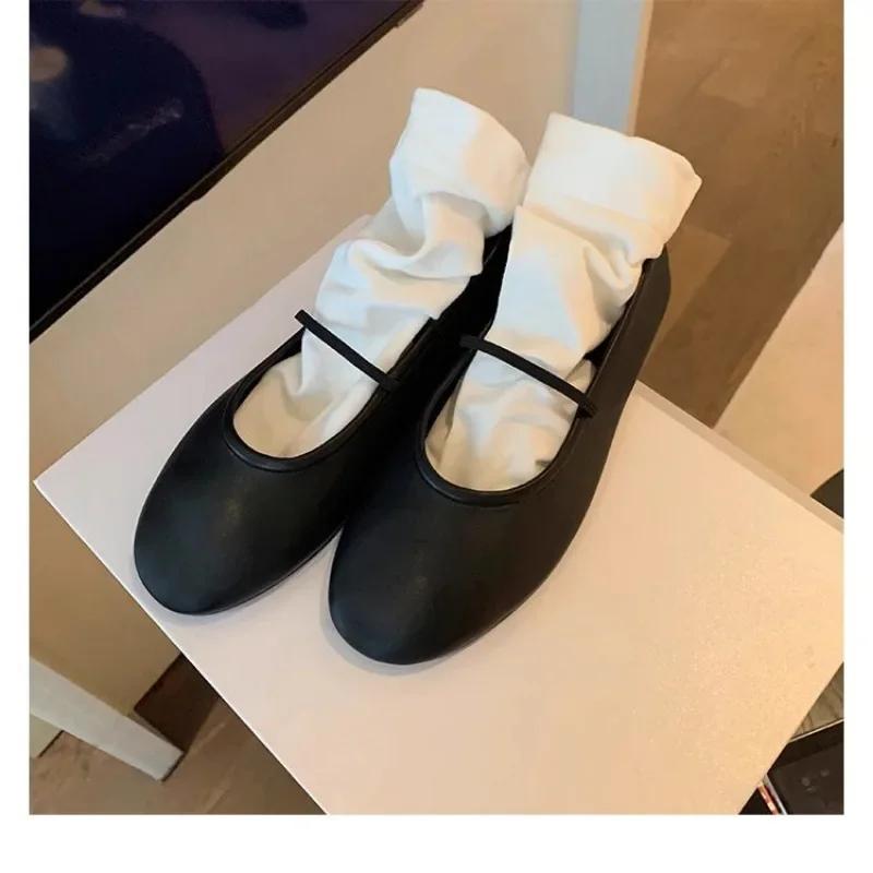 Fashion Elegant Minimalist and Niche Style Ballerina Women's Flat Round Toe Comfort Slip-On Ladies Loafers Leather Single Mules Shoes