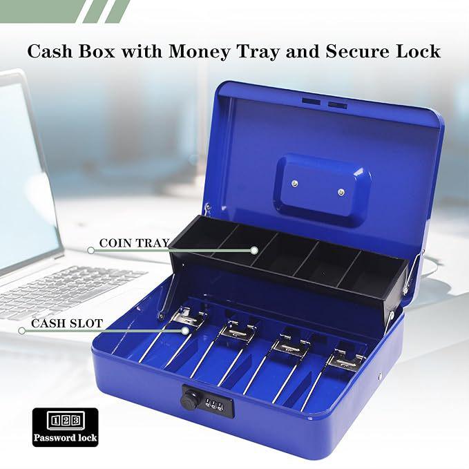 Child's Key-Operated Metal Money Box Safe with Bill Clip and Storage 