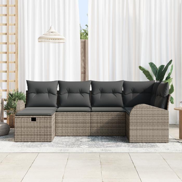 VidaXL Ensemble de canapé de jardin 6 pièces avec coussins gris en poly rattan 3359078