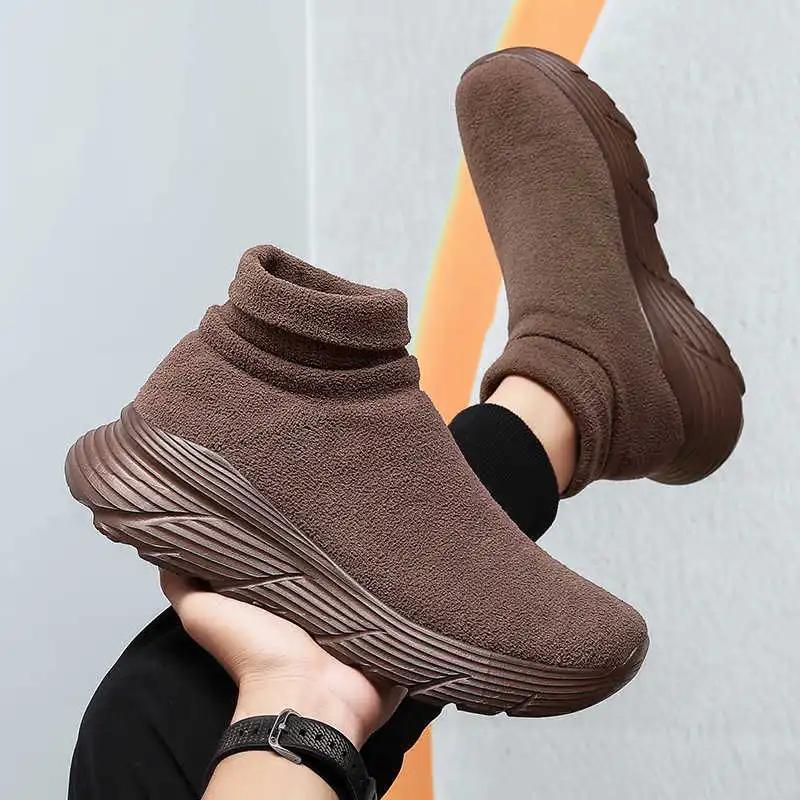 Plush Rubber Sole Fashion Man Shoes High Top Sneakers Men Outdoor Boots Sport Special Trendy Zapato Leisure Excercise Sapa