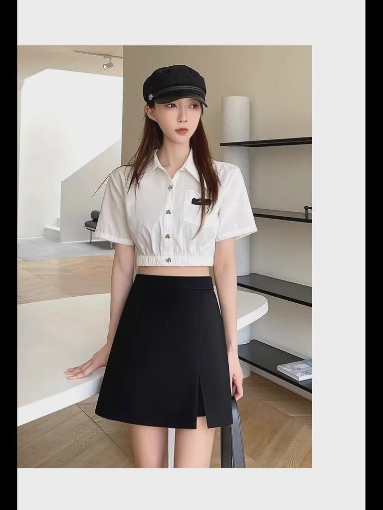 Women's High-Waist Black A-Line Skirt with Hip-Covering Design for Spring and Autumn 2023