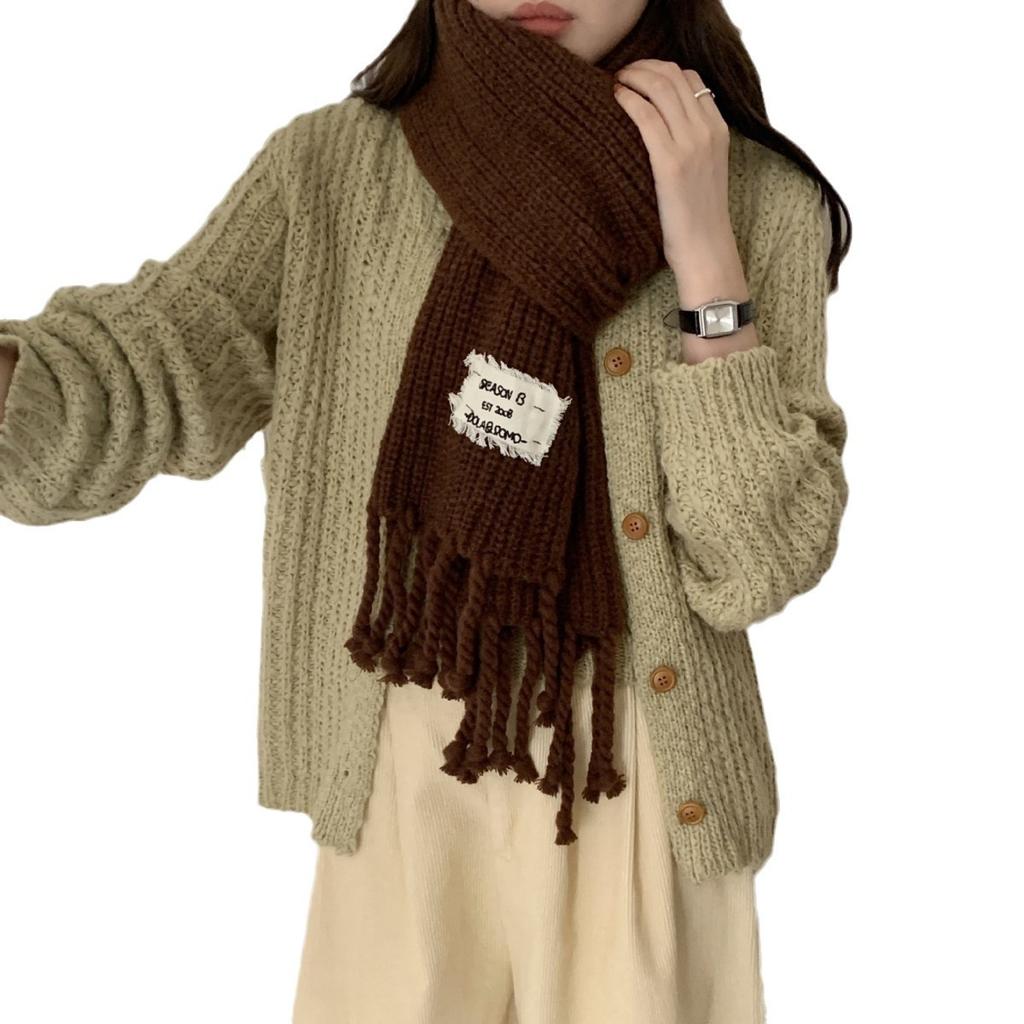 Women's Winter Twist Big Braid Scarf Solid Color Versatile Korean Style Warm Knitted Wool Student Scarf Fashionable Versatile