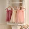 Rochie de Plajă Summer cu Bretele din Plasă și Flori 3D pentru Fete Dulci - Fustă Pufoasă de Prințesă pentru Bebelușe.