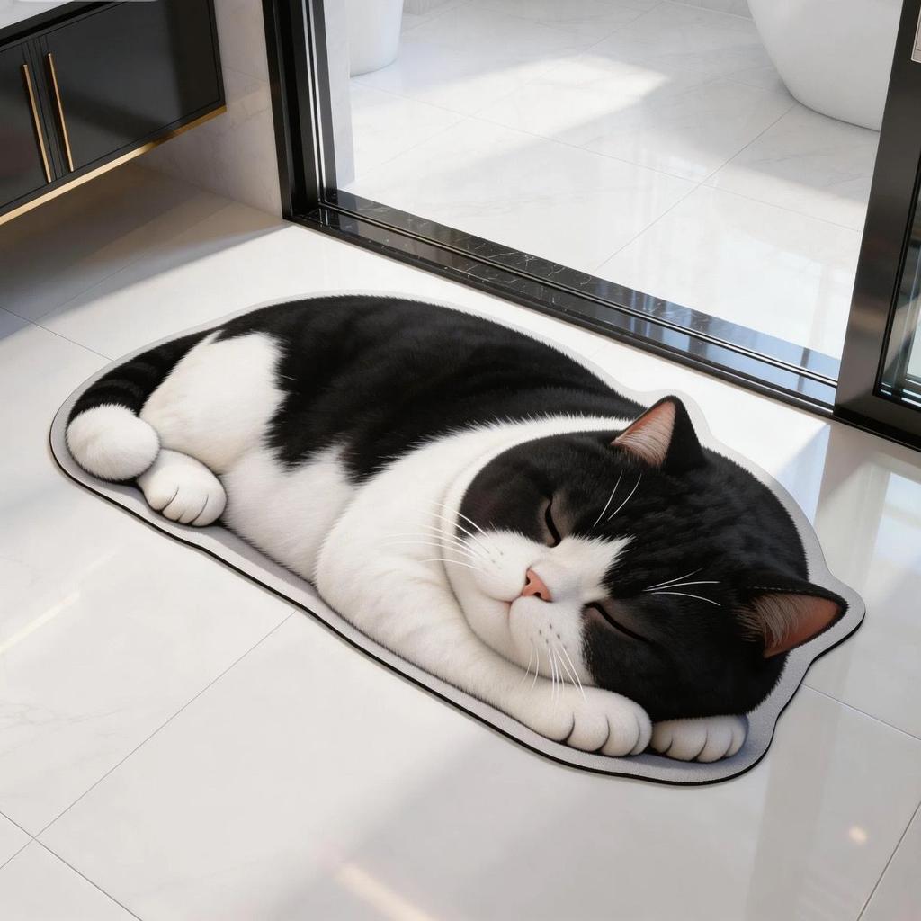 Tappetino per Pavimento Silicoflora con Visione Gatto 3D, Tappetino per Pavimento Bagno di Casa, Tappetino per Piedi Assorbente d'Acqua ad Asciugatura Rapida, Tappetino da Bagno Facile da Pulire