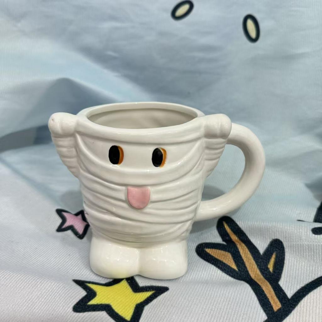 Halloween Mugs, Ceramic Cup, 3D Hand Painted Design, Large Capacity, Personality, Cartoon, Skull, Fashion Drinkware
