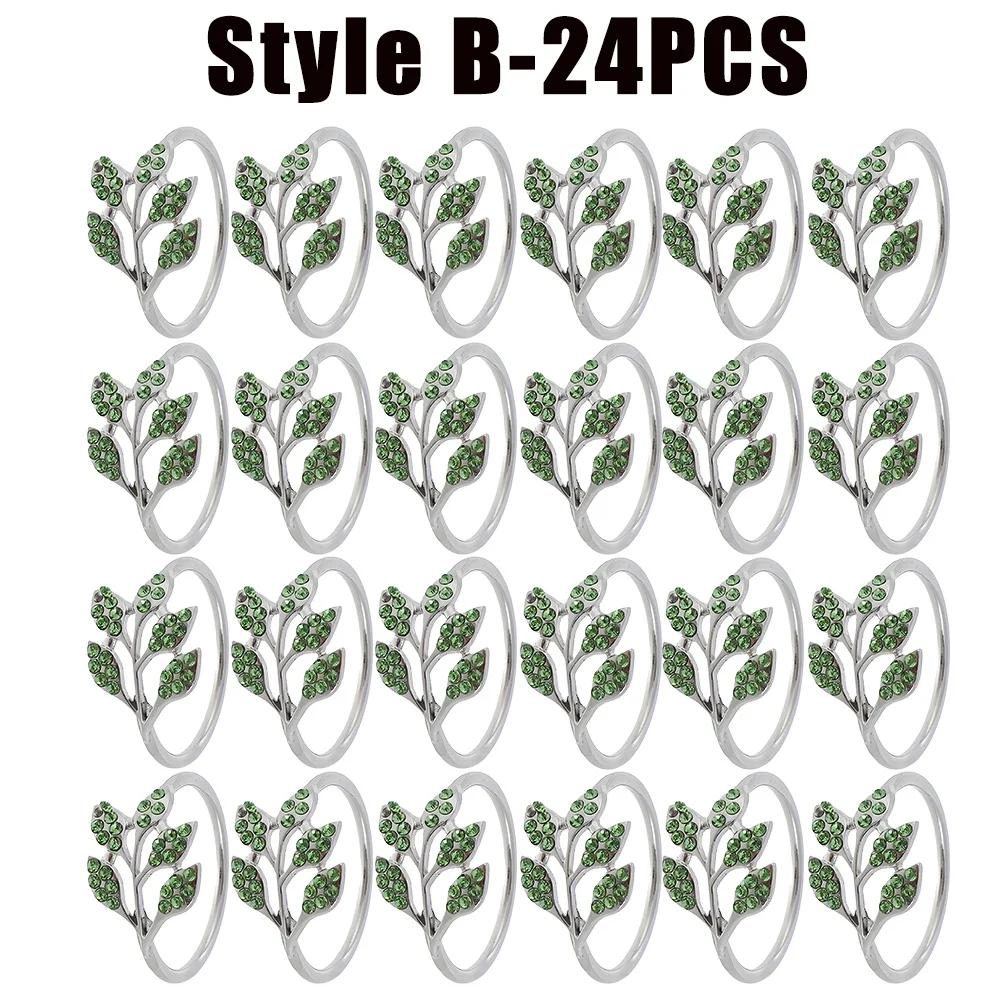6-48PC High-End Metal Napkin Rings Diamond Pattern Leaf Motif Decorative Clips for Wedding Banquet Hotel Table Settings