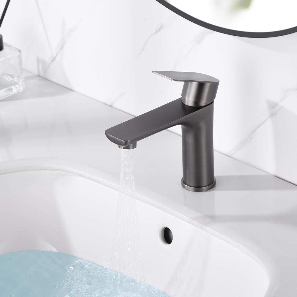 Bathroom Faucets for Sink Lavatory Faucet 304 Stainless Steel Single Hole Single Handle, Gun Gray
