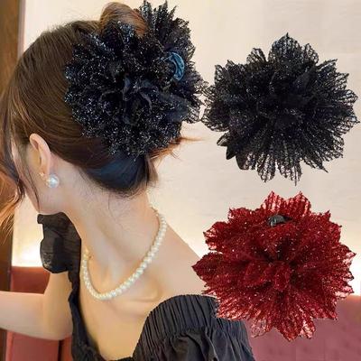 Elegant Large Flower Claw Clip Korean Fashion Sparkling Shark Hair Clip Barrettes Girls Hairgrip Party Headwear Women Hair Accessories