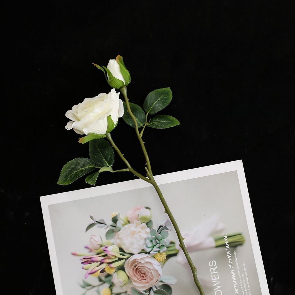 Meizanchen 2 Heads Happy Rose Single Branch Fake Flower Silk Flower Living Room Soft Decoration Indoor Flower Arrangement Simulation Rose Ornament