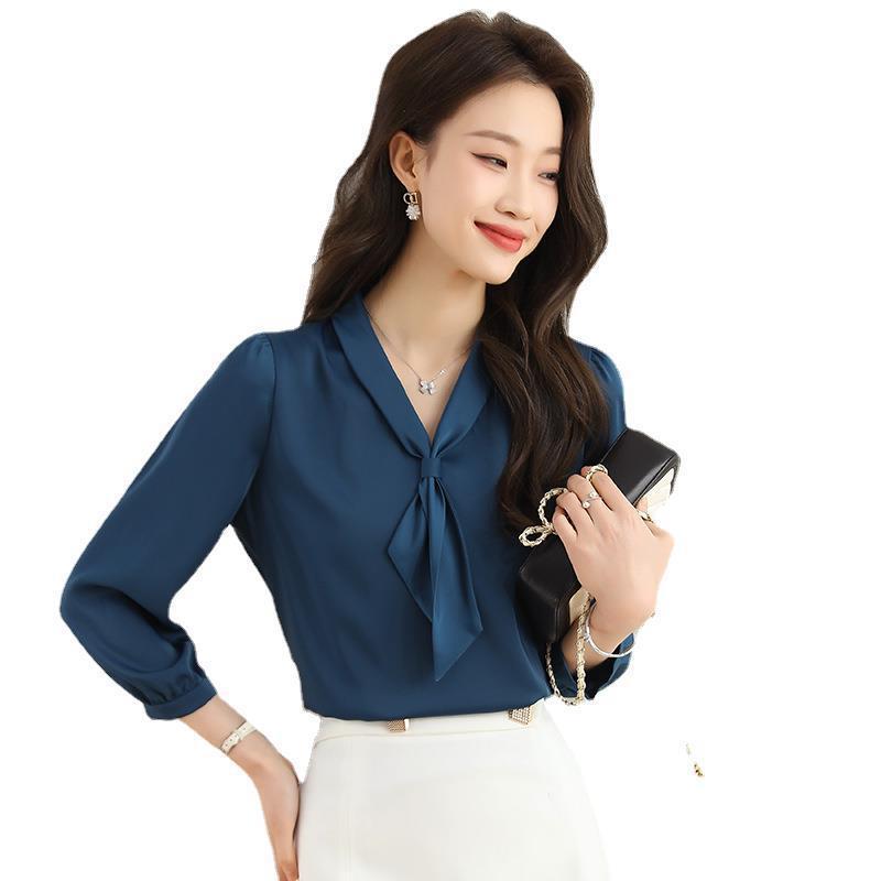 Brand Women's High-End White Silk Long Sleeve Shirt - Stylish Summer 2025 Formal Fashion
