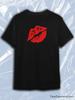 TeeSensation Black Crew Neck Short Sleeve T-Shirt with Red Lipstick Kiss Mark Print