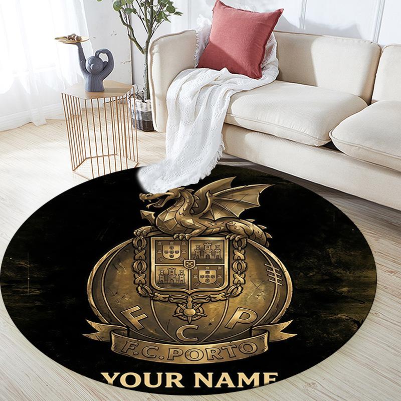 Custom Name Futebol Clube Do Porto Round Area Rug,Carpet Rug for Living Room Bedroom Sofa Playroom Decor,Non-slip Floor Mat