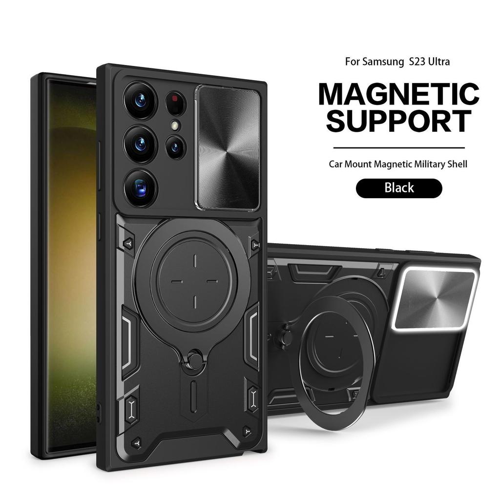 Armor Case for Samsung Galaxy S25 Ultra – Magnetic 360° Rotating Stand Sliding Window Shockproof Full Cover fon Samsung S25/S24/S23/S22/Ultra/Plus/Fe