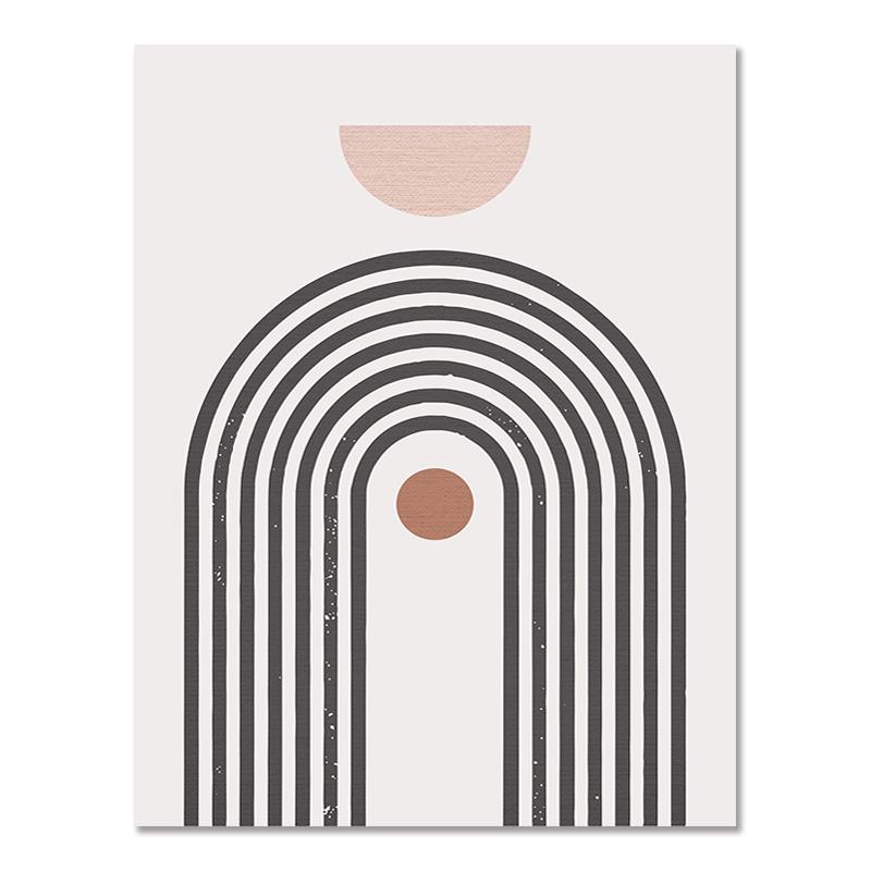 Boho Abstrakt Geometrisk Sol Rising Rainbow Beige Lerret Maleri Vegg Kunst Bilder Plakater Print Interiør Stue Hjem Innredning