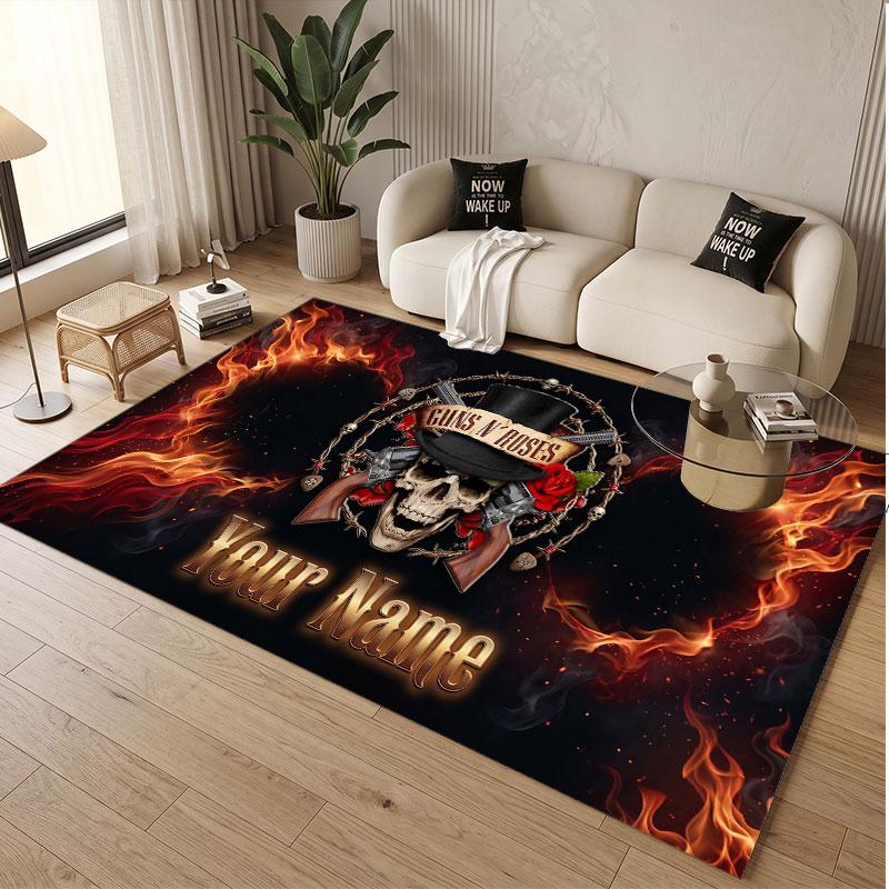 Custom Rug Guns N’ Roses Pattern Print Name Text Soft Non‑Slip Floor Carpet for Home Indoor Decoration
