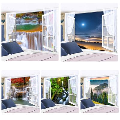 Windowing Landscape Painting Tapestry Wall Hanging Forest Waterfall Psychedelic Bohemian Modern Style Home Decor