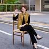 2026 Chinese Style Golden Velvet Spring Suit for Middle-Aged Women: Three-Piece Vest Set