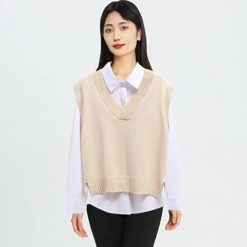 Women's Sweater Vest V-neck Knitted Top Korean Fashion Knitted Sweater Spring and Autumn