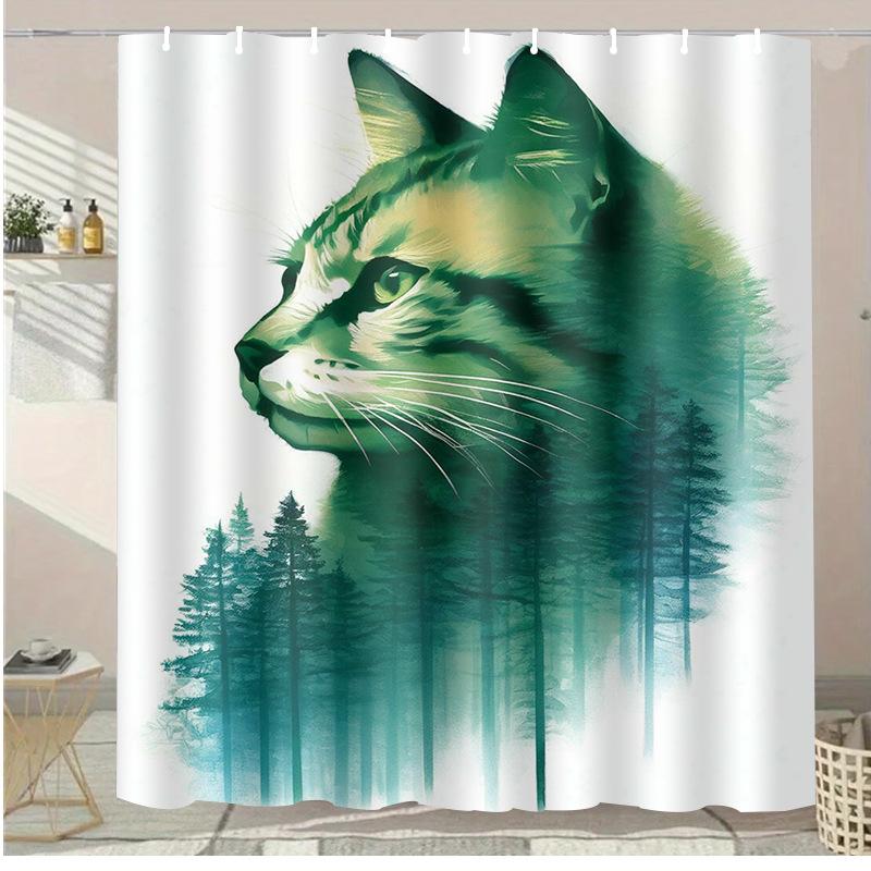 Cat Forest Washable Dirt-Resistant Shower Curtain Shower Head waterproof Polyester Bath Curtain For Home Decor Accessories