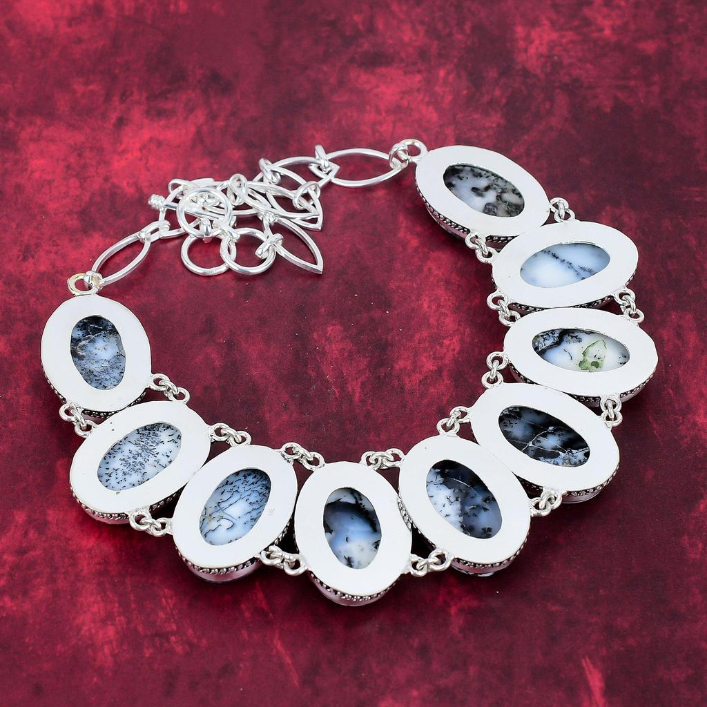 Dendrite Opal 925 Solid Sterling Silver Necklace with Adjustable Chain, Handmade Gemstone Jewelry Necklace Gift For Birthday