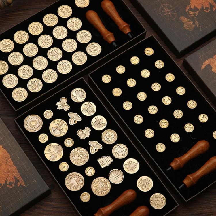 Initial Brass Wax Seal Stamp Kits Handwritten 26 Letters Sealing Stamps Tool