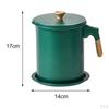 Container Iron Wood Grain Handle Storage Pot with Coaster Tray Fine Mesh Strainer Oil