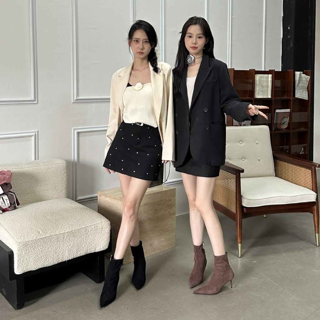 2025 Autumn and Winter New Pointed Thin Heel High Heel Temperament Suede Side Zipper French Fashion Sexy Beautiful Women Short Boots