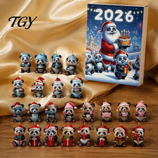 Festive Party Decoration Christmas Panda Advent Calendar, 24 Days Countdown Contains Acrylic Calendar for Kids Ornaments, Cute Hanging
