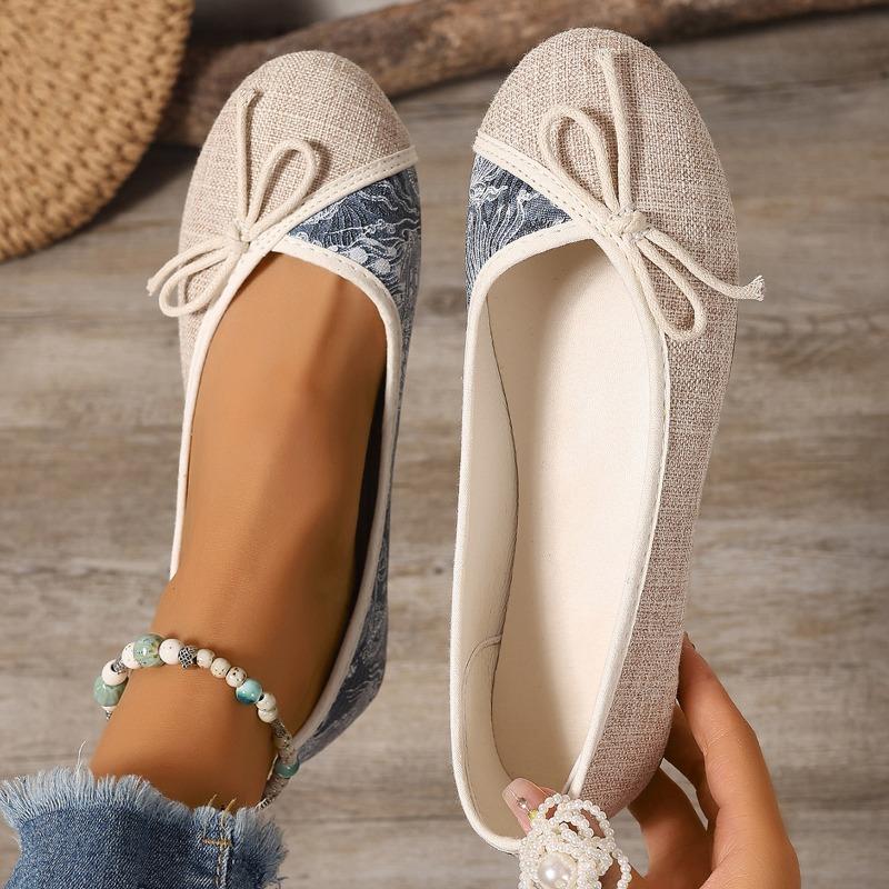 Fashion Autumn New Flat Single Shoes Women's Round Head Shallow Mouth Cloth Surface Butterfly Knot Soft Sole Non-slip Low Top Shoes
