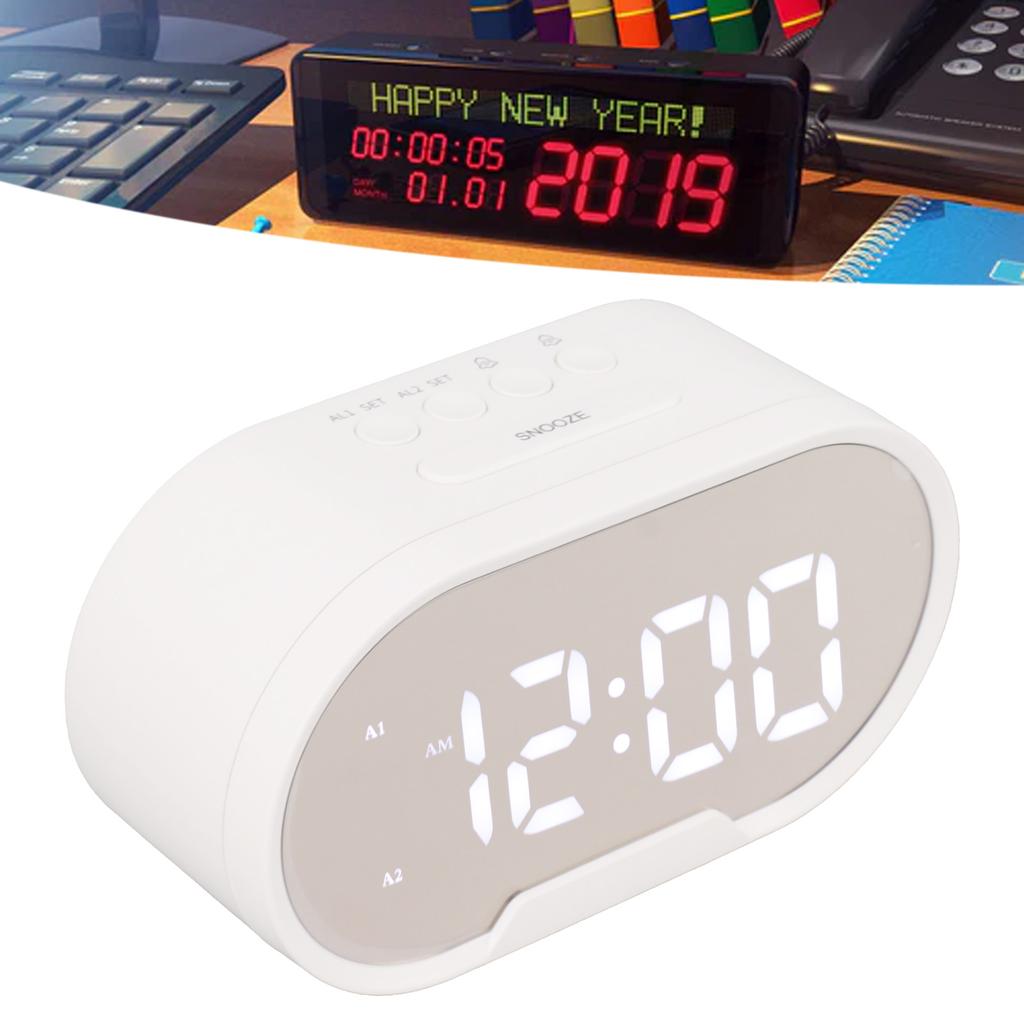 Digital Alarm Clock USB LED Display White Light Mirror Electronic Desktop Clock for Bedroom Living Room