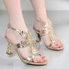 Genuine Leather Glitter Women Open Toe Sandals High Heels Party Shoes Gladiator Wedding  Summer Rhinestone Wedding Shoes Bride