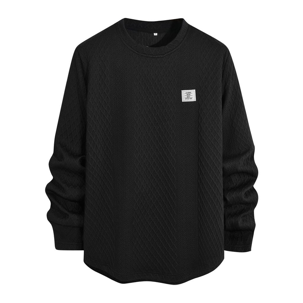 Men's Winter Solid Color Textured Round Neck Sweatshirt Hoodie Men's Sports Large Size Casual Round Neck Sweatshirt