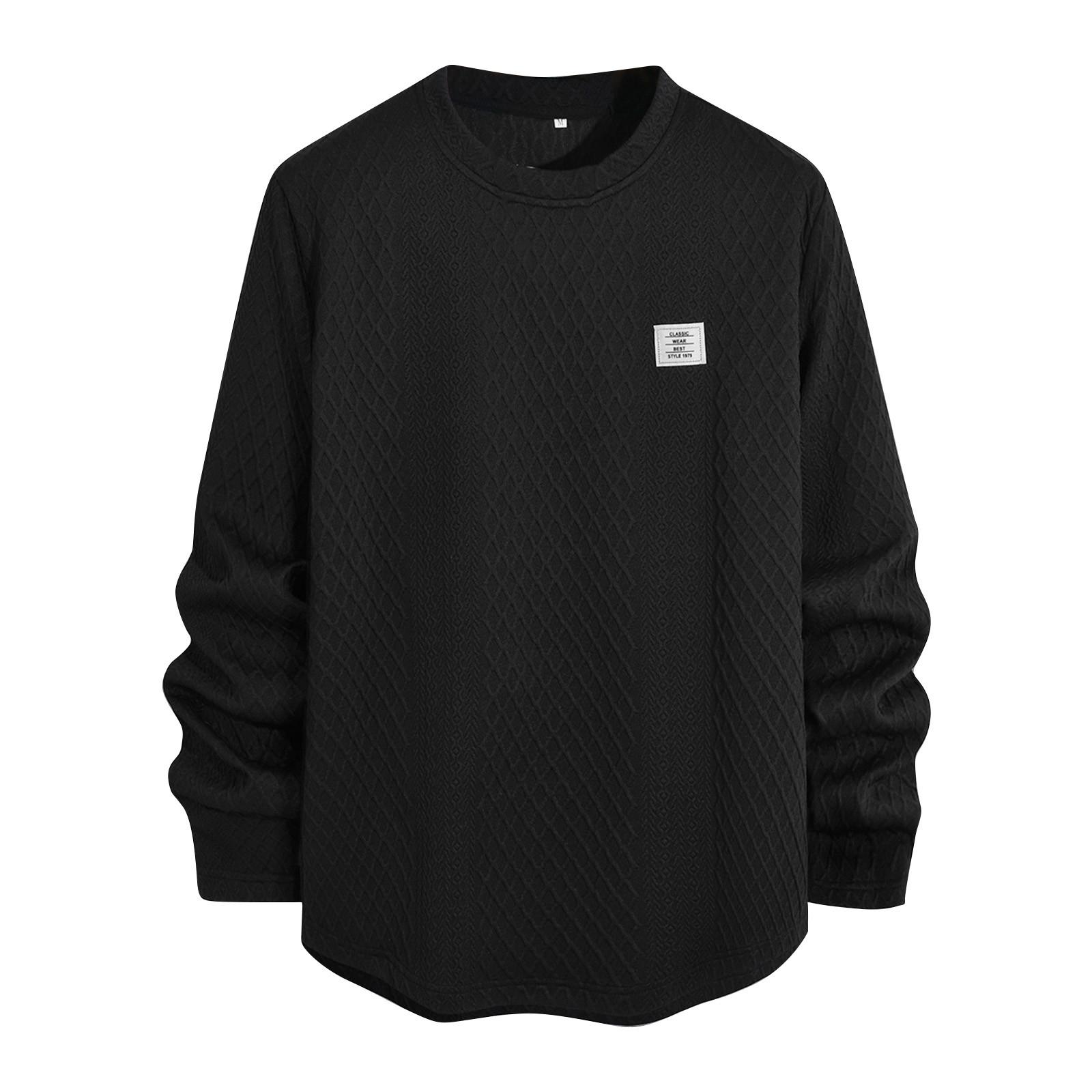 

Men s Winter Solid Color Textured Round Neck Sweatshirt Hoodie Men s Sports Large Size Casual Round Neck Sweatshirt L чёрный