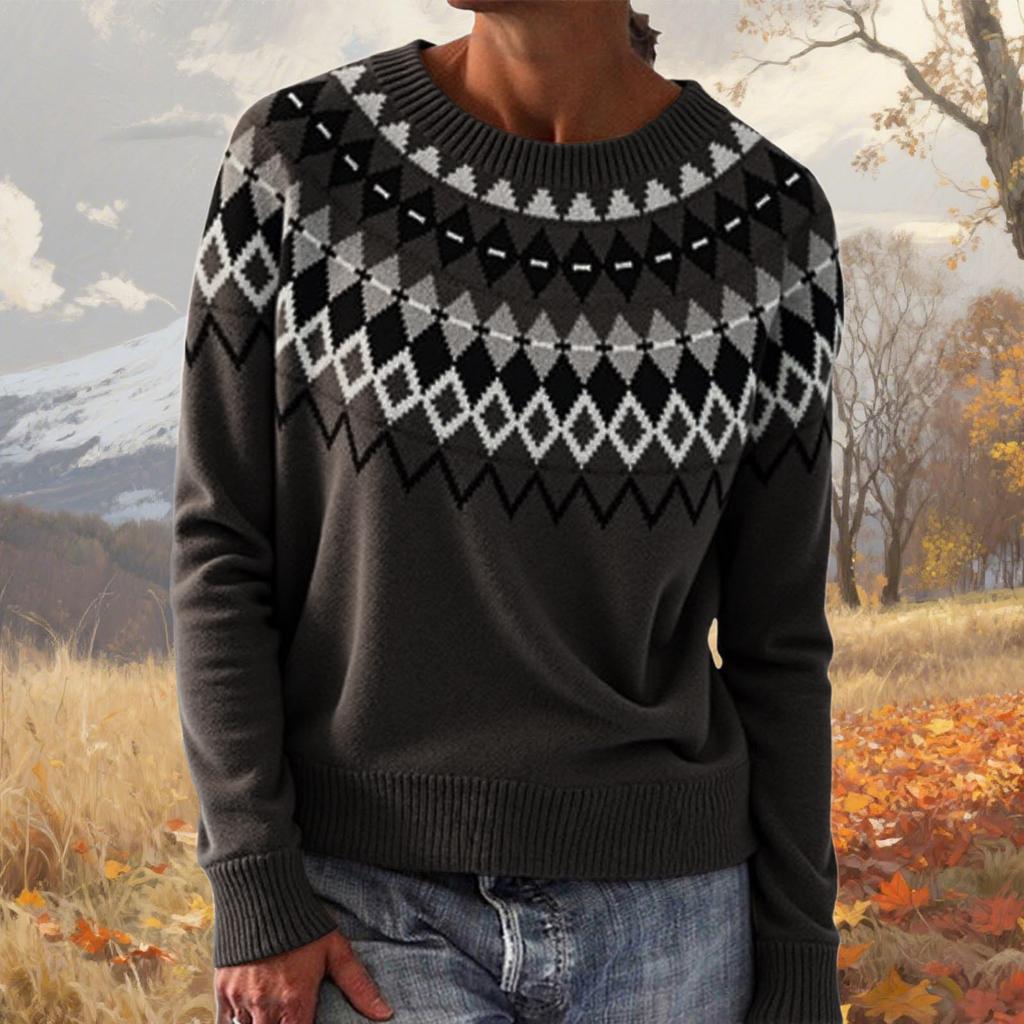 Ladies' Fashion Sweater, Round Neck,Loose Pullover Long-sleeved Knitted Sweater