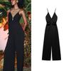 Spring New Women's Fashion Style Loose Temperament Sleeveless Crepe V-neck Strap Long Jumpsuit 1165496