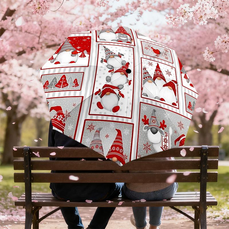 1PC Christmas, Gnomes Automatic Open/Close Umbrella with Windproof, 8-Rib Sturdy Canopy, Durable Ribs, Fashionable Design, Outdoor Accessory, Fun Prin