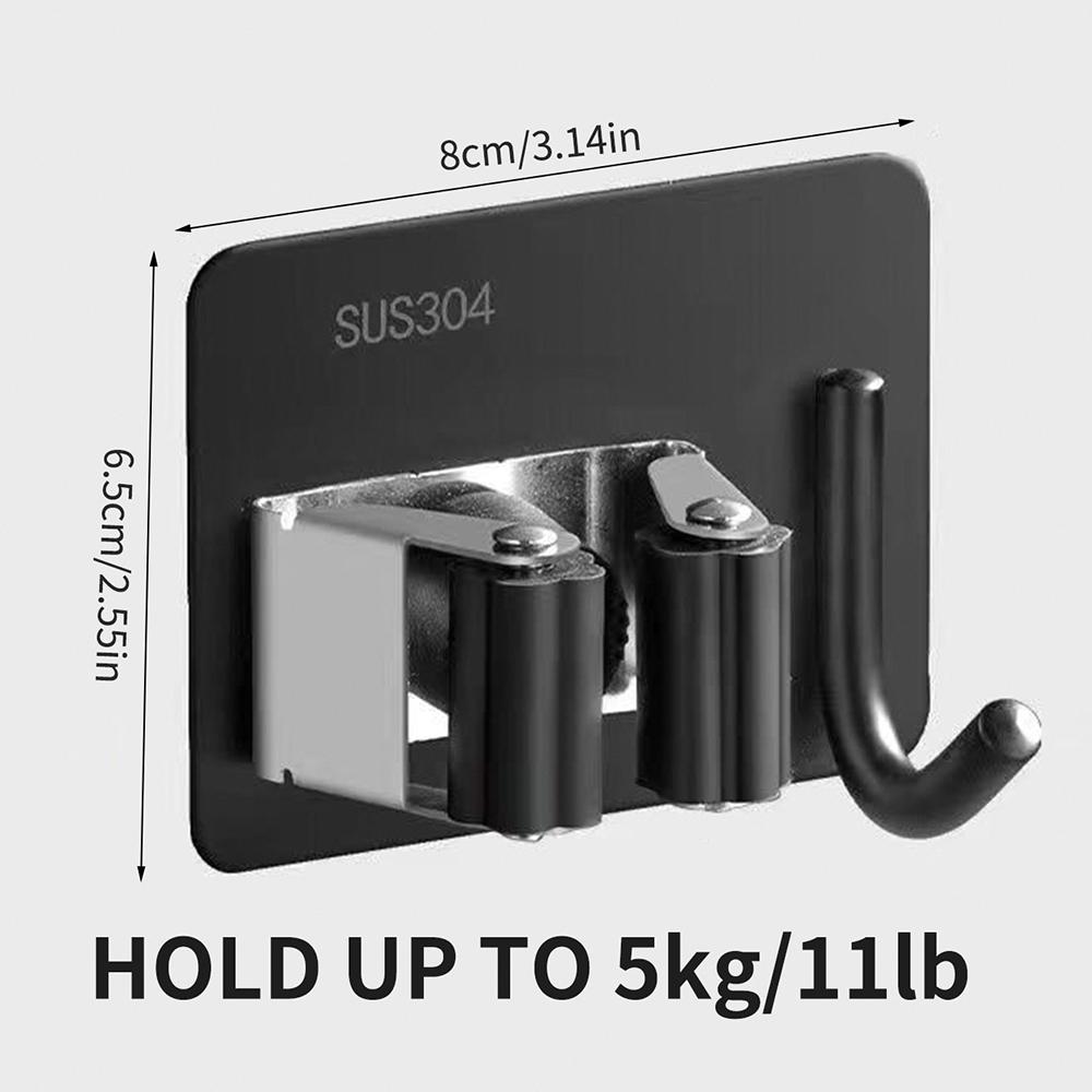 

1 шт. Настенный крючок для швабры из нержавеющей стали, без перфорации, зажим для швабры в ванной, прочный клейкий крючок