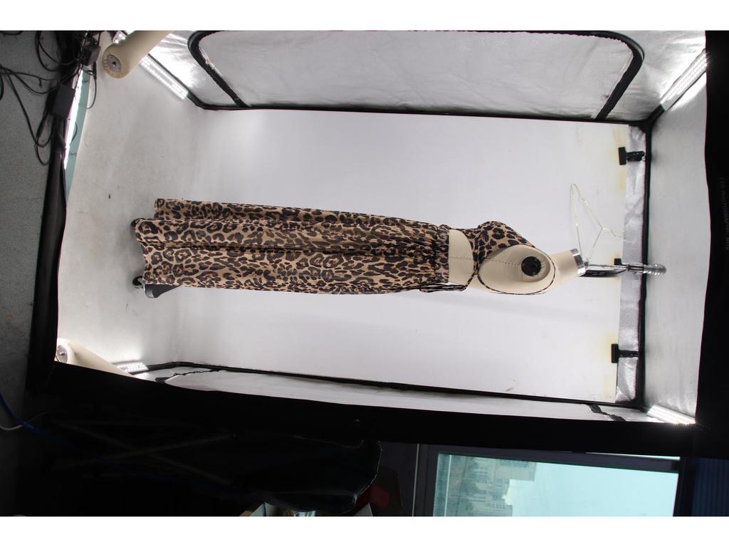 European Leopard Print Deep V-Neck Slit Dress with Cross Shoulder Straps and High Waist Design