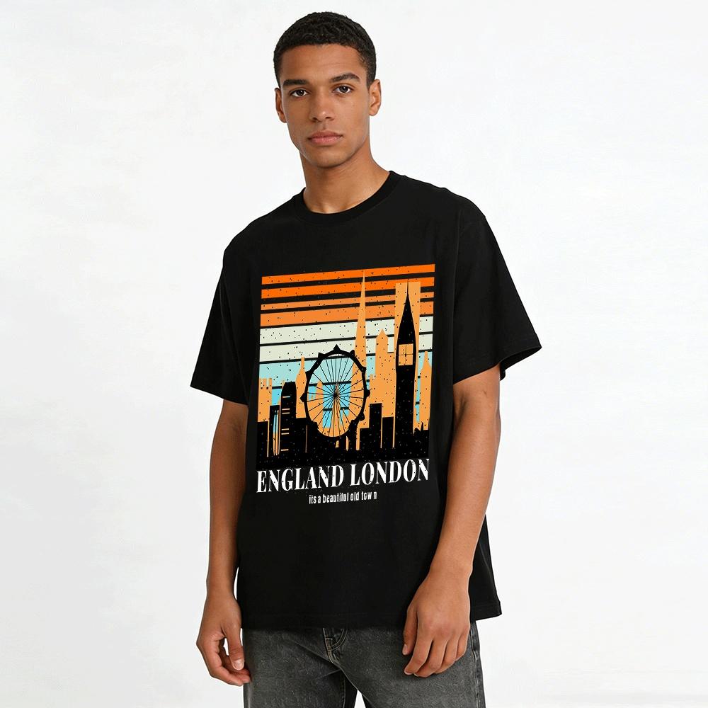Vintage London Skyline Print Casual T-Shirt Pure cotton T-shirt